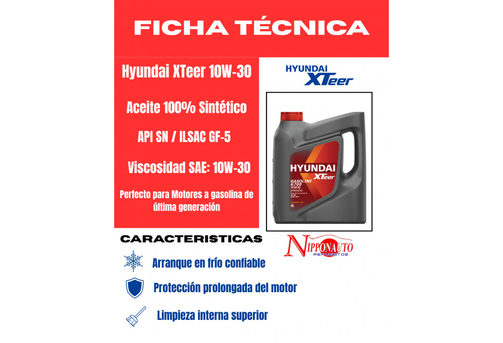 Ficha Técnica - Hyundai Xteer 10W-30 Sintetico